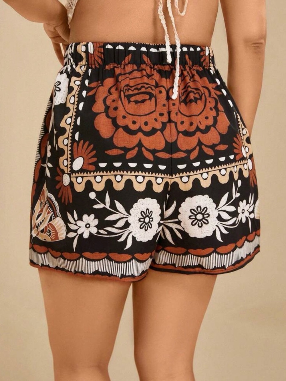 SHEIN Black Floral-Print Tie-Front High Waist Skort - Picture 2 of 6